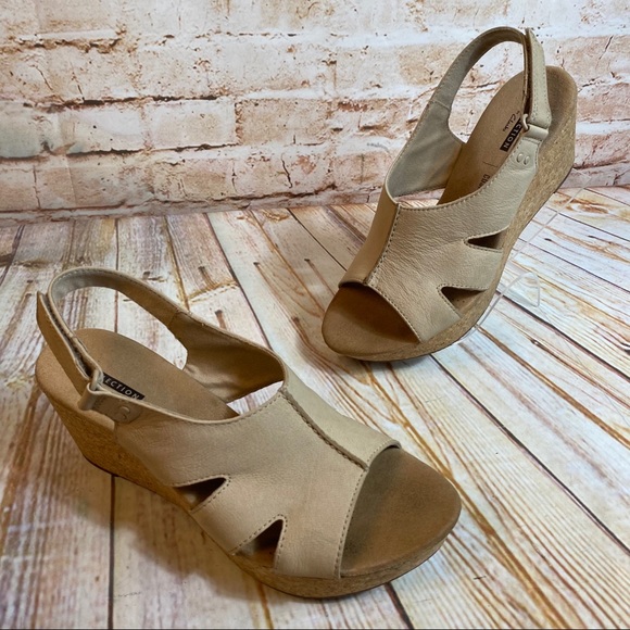 Clarks Shoes - Clarks Collection Tan Suede Cork Wedge Sandal Shoe